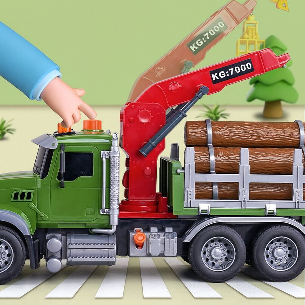 Oversized Timber Transport Toy Truck with Crane